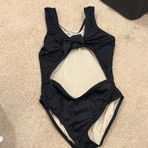 Random Hearts Girls Black Cutout One-Piece Swimsuit
